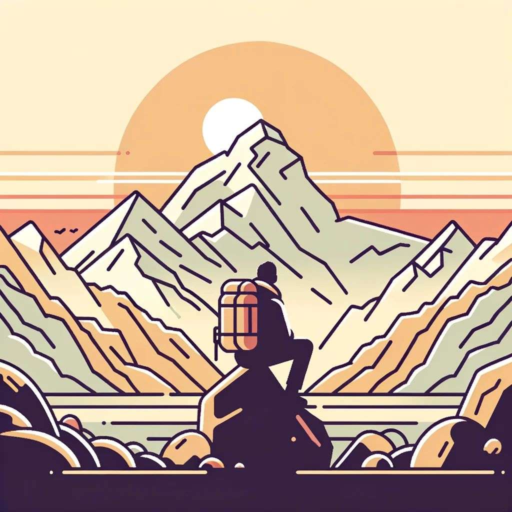 someone gazing at Mount Everest, modern flat design style illustration with line elements